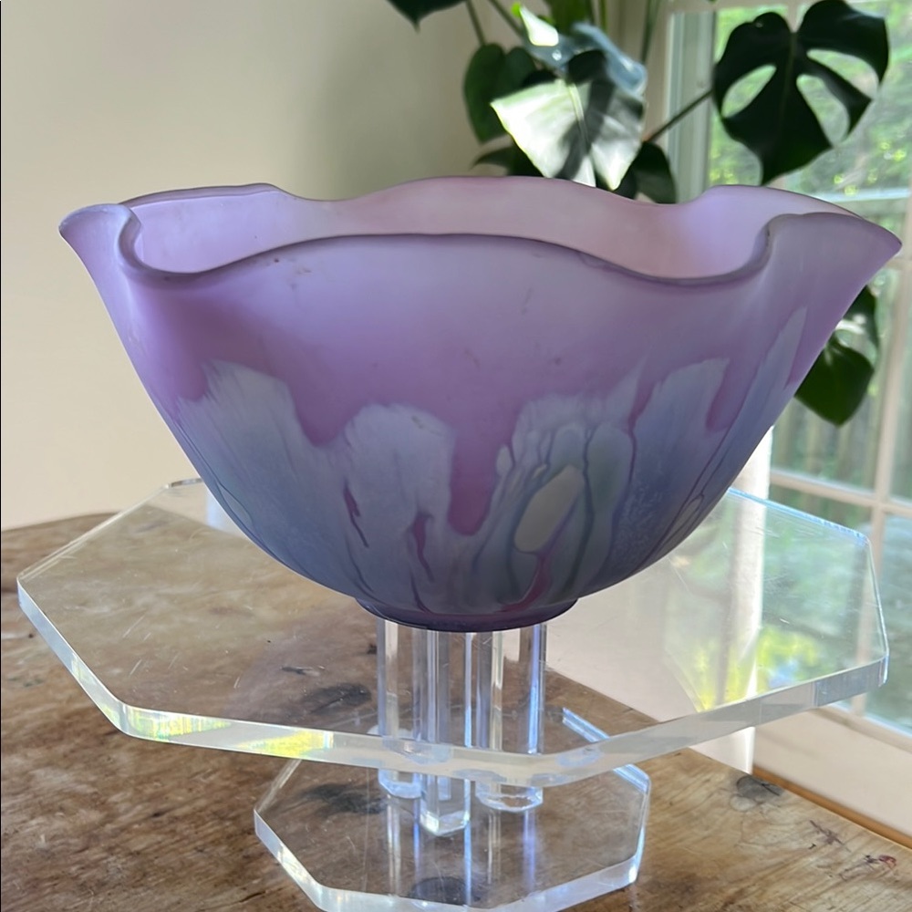 Large Rueven Art Noveau Style Hand Painted Bowl Art Glass